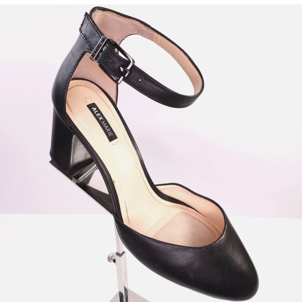 Worn once , Leather , ankle strap block heel